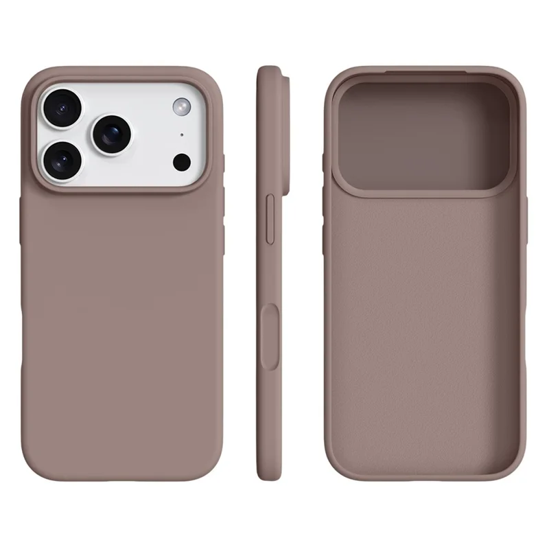 For iPhone 17 Pro Max Case Ultra Thin Liquid Silicone + PC Anti-Scratch Phone Cover with Camera Touch Control Button - Chestnut Brown
