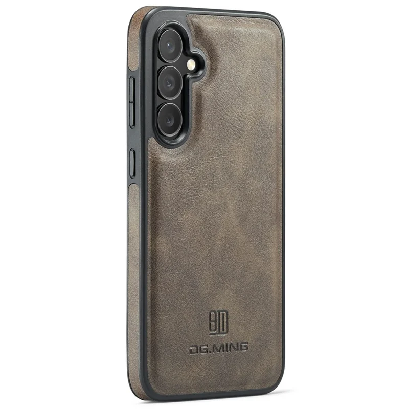 DG.MING For Samsung Galaxy S25 FE Case Anti-Drop Leather Coated PC+TPU Phone Back Cover - Coffee