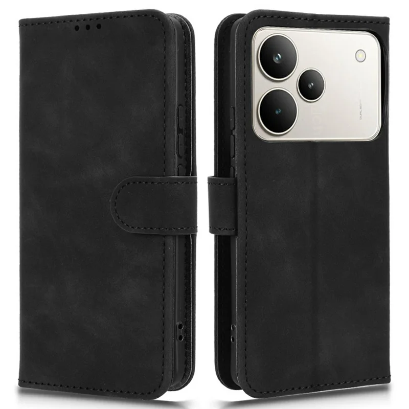 For Realme P4 5G Leather Case Skin Feel Anti Drop Wallet Flip Phone Cover - Black