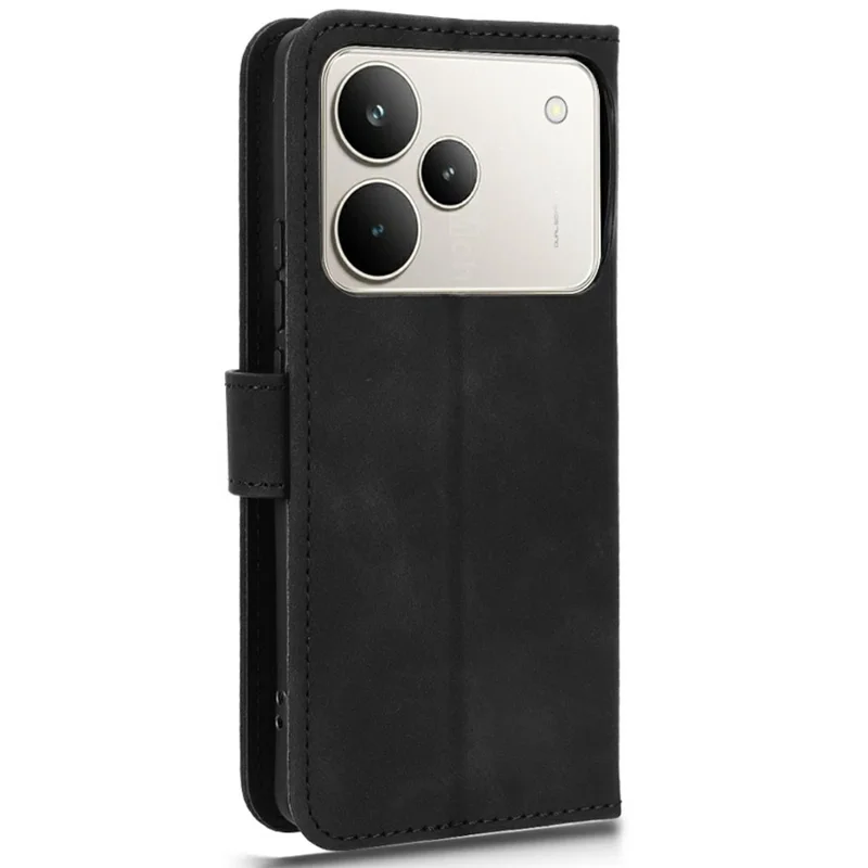 For Realme P4 5G Leather Case Skin Feel Anti Drop Wallet Flip Phone Cover - Black