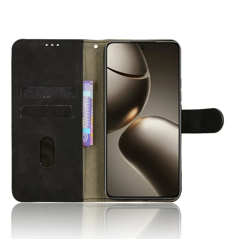 For Xiaomi 15T Pro Leather Case Skin Feel Anti Drop Wallet Flip Phone Cover - Black