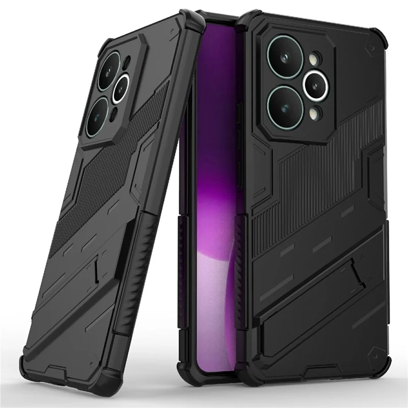 For Realme 15 Pro 5G Case PC + TPU Shockproof Phone Cover with Kickstand - Black