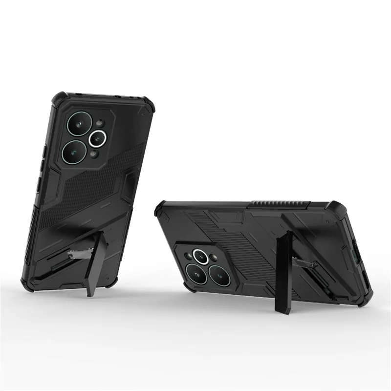 For Realme 15 Pro 5G Case PC + TPU Shockproof Phone Cover with Kickstand - Black