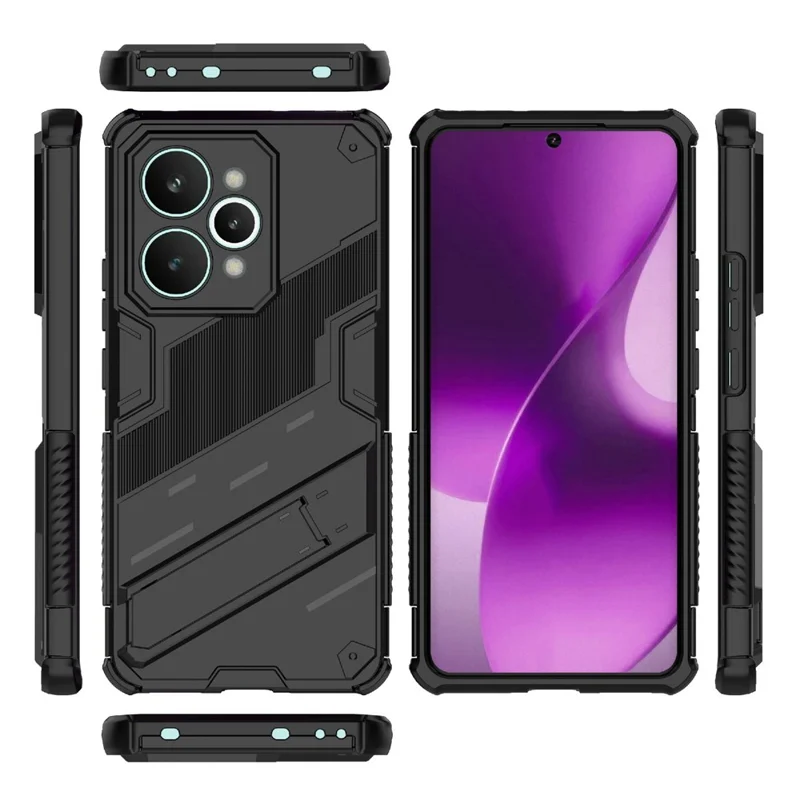 For Realme 15 Pro 5G Case PC + TPU Shockproof Phone Cover with Kickstand - Black