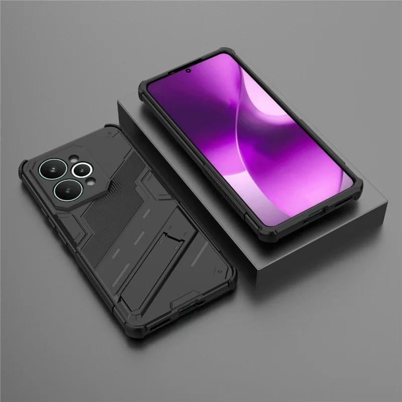 For Realme 15 Pro 5G Case PC + TPU Shockproof Phone Cover with Kickstand - Black