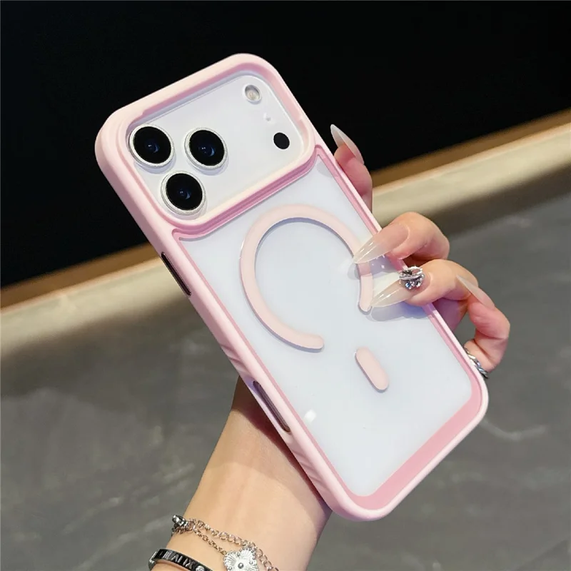 Voor iPhone 17 Pro-hoesje, compatibel met MagSafe, TPU + PC schokbestendige telefoonhoes - Roze