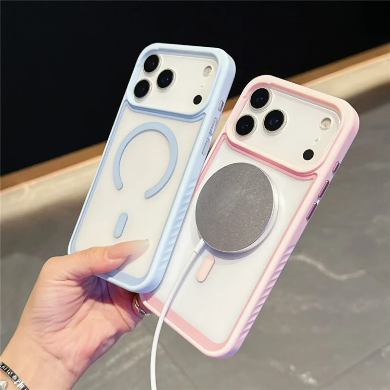 Voor iPhone 17 Pro-hoesje, compatibel met MagSafe, TPU + PC schokbestendige telefoonhoes - Roze