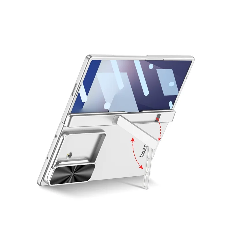 GKK For Samsung Galaxy Z Fold7 5G Case Kickstand Slide Camera Lid Folding PC Phone Cover with Tempered Glass Screen Film - Black