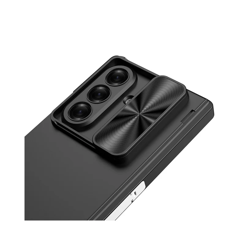 GKK For Samsung Galaxy Z Fold7 5G Case Kickstand Slide Camera Lid Folding PC Phone Cover with Tempered Glass Screen Film - Black