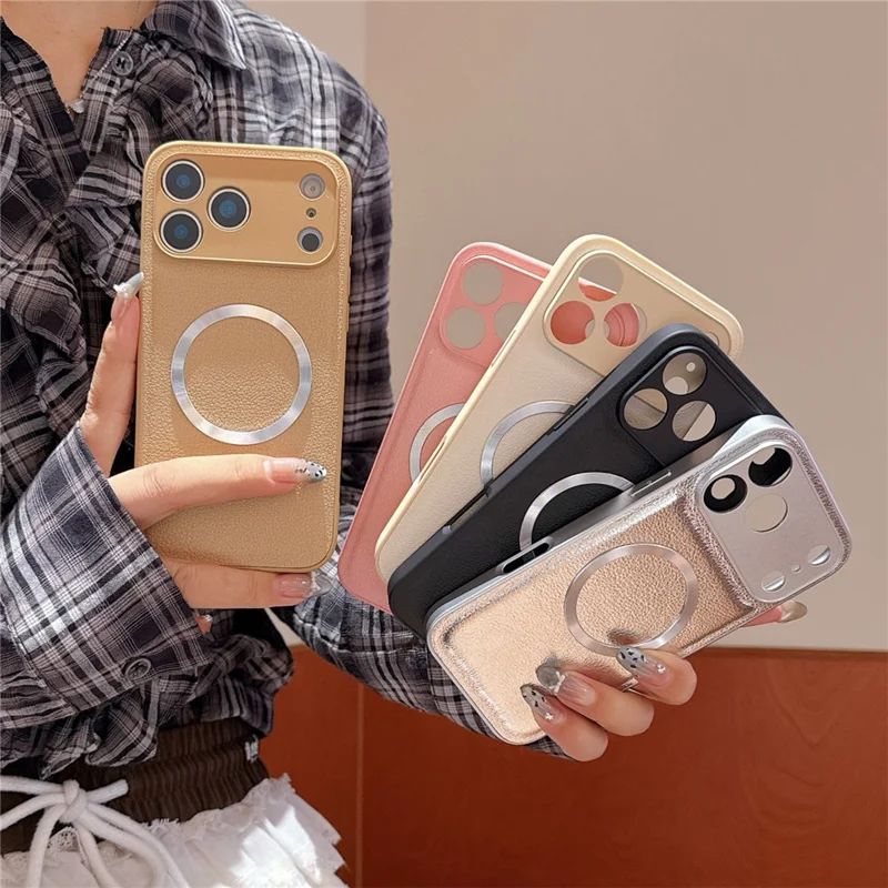 For iPhone 17 Pro Max Case PU Leather + PC + TPU Precise Cutout Phone Cover Compatible with MagSafe - Pink