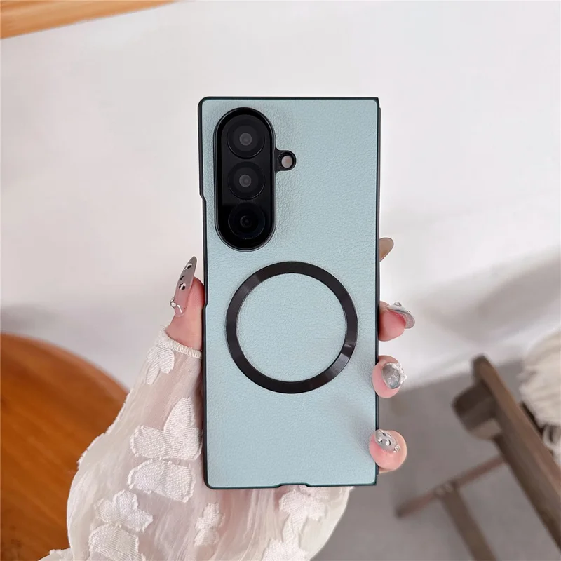 For Samsung Galaxy Z Fold7 5G Magnetic Case PU Leather Coated PC Phone Cover - Blue
