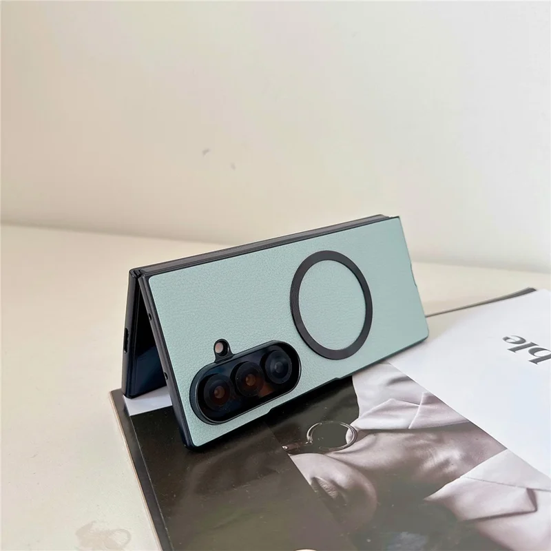 For Samsung Galaxy Z Fold7 5G Magnetic Case PU Leather Coated PC Phone Cover - Blue