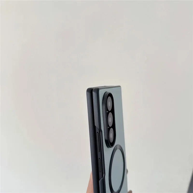 For Samsung Galaxy Z Fold7 5G Magnetic Case PU Leather Coated PC Phone Cover - Blue