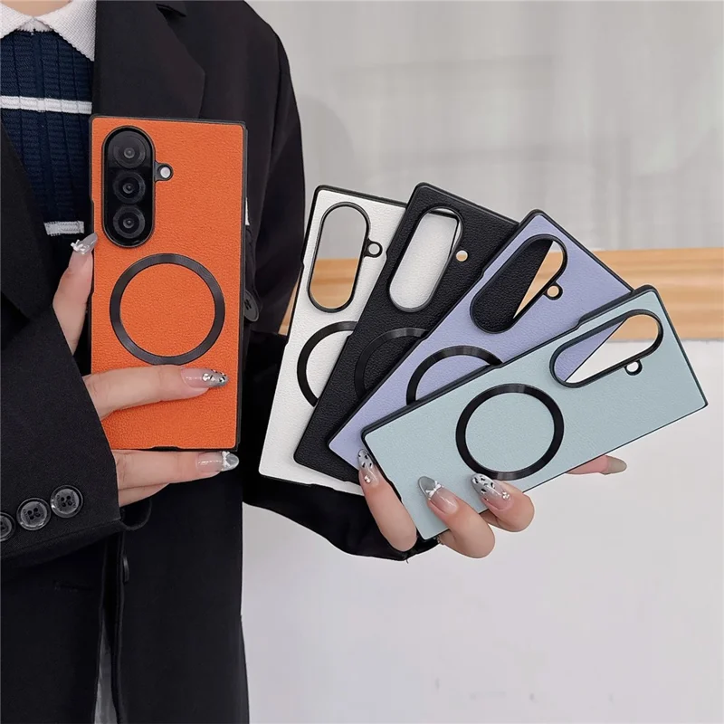 For Samsung Galaxy Z Fold7 5G Magnetic Case PU Leather Coated PC Phone Cover - Blue