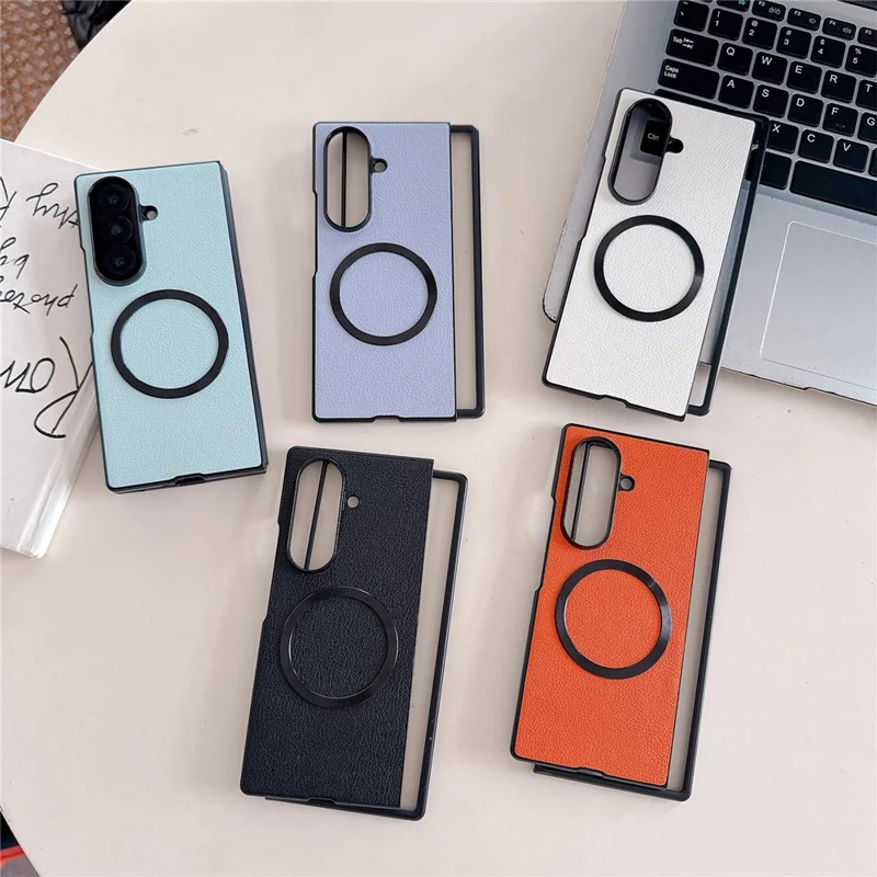 For Samsung Galaxy Z Fold7 5G Magnetic Case PU Leather Coated PC Phone Cover - Blue