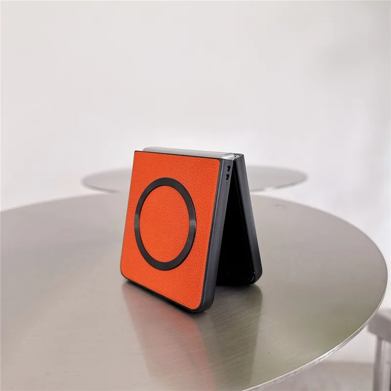 For Samsung Galaxy Z Flip7 5G Magnetic Case PU Leather Coated PC Phone Cover - Orange