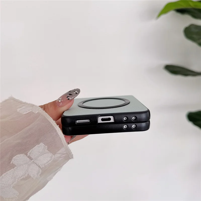 For Samsung Galaxy Z Flip7 5G Magnetic Case PU Leather Coated PC Phone Cover - Orange