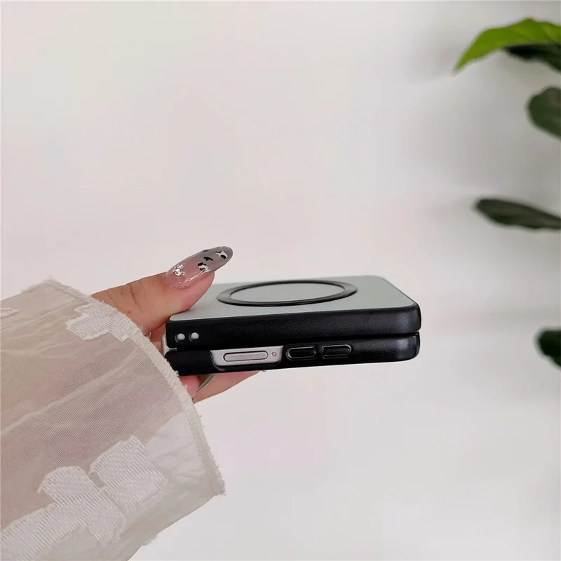 For Samsung Galaxy Z Flip7 5G Magnetic Case PU Leather Coated PC Phone Cover - Orange