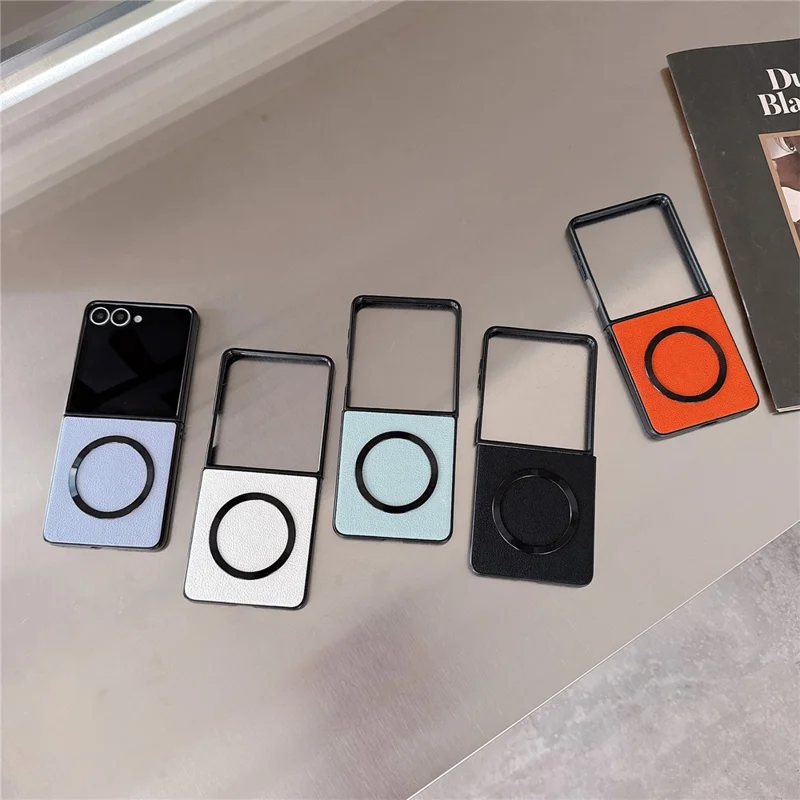 For Samsung Galaxy Z Flip7 5G Magnetic Case PU Leather Coated PC Phone Cover - Orange