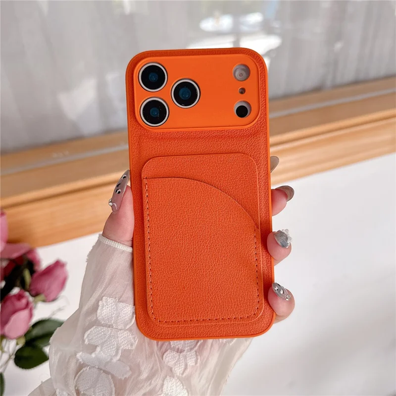 For iPhone 17 Pro Max Case PU Leather TPU Card Holder Phone Cover - Orange Fan-shaped Card Holder
