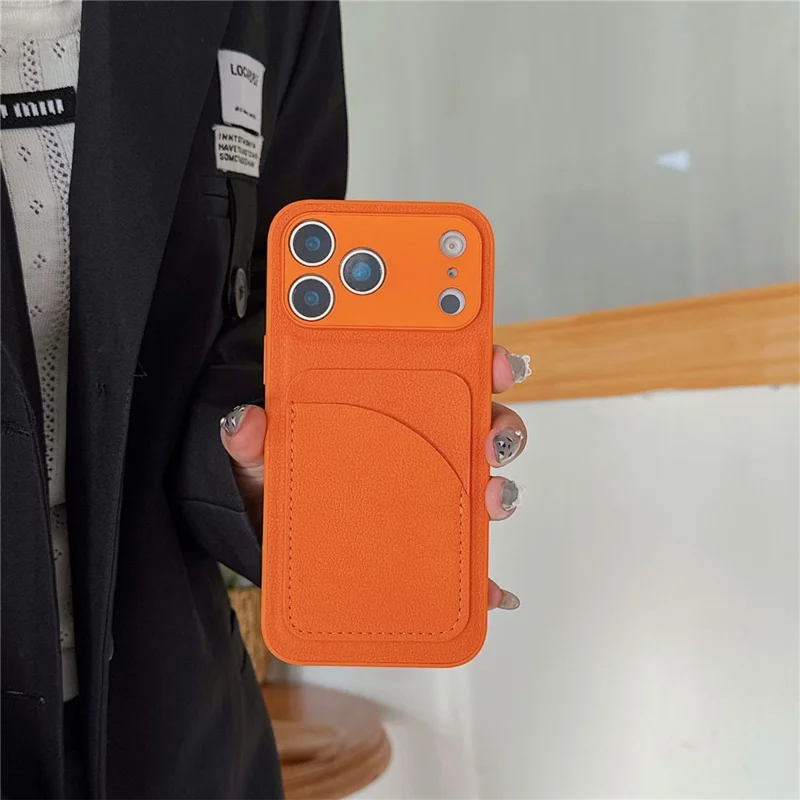 For iPhone 17 Pro Max Case PU Leather TPU Card Holder Phone Cover - Orange Fan-shaped Card Holder