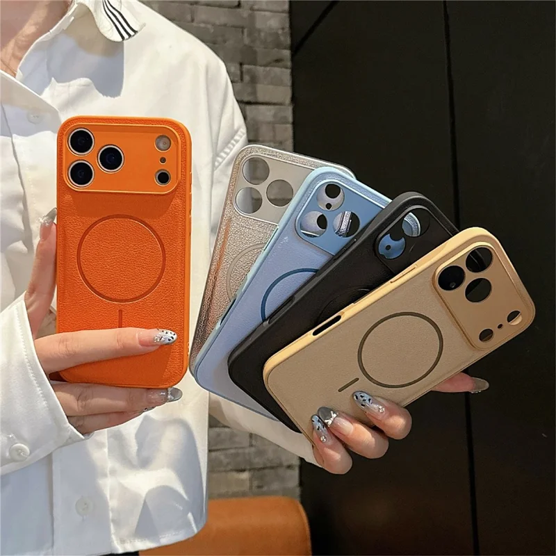 For iPhone 17 Pro Max Case Leather Coated TPU Phone Cover Compatible with MagSafe - Black