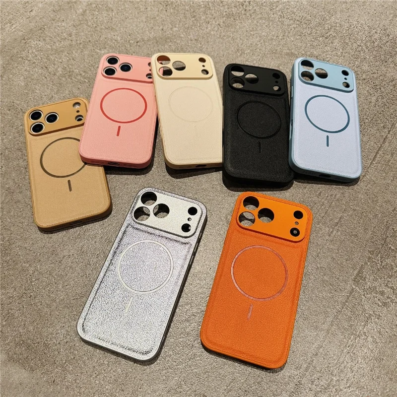 For iPhone 17 Pro Max Case Leather Coated TPU Phone Cover Compatible with MagSafe - Black