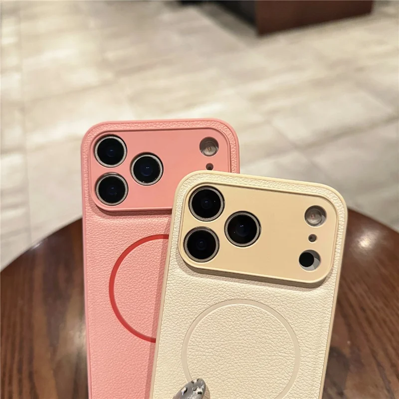 Voor iPhone 17 Pro hoesje Lederen met laag bedekte TPU telefoonhoes compatibel met MagSafe - Geel