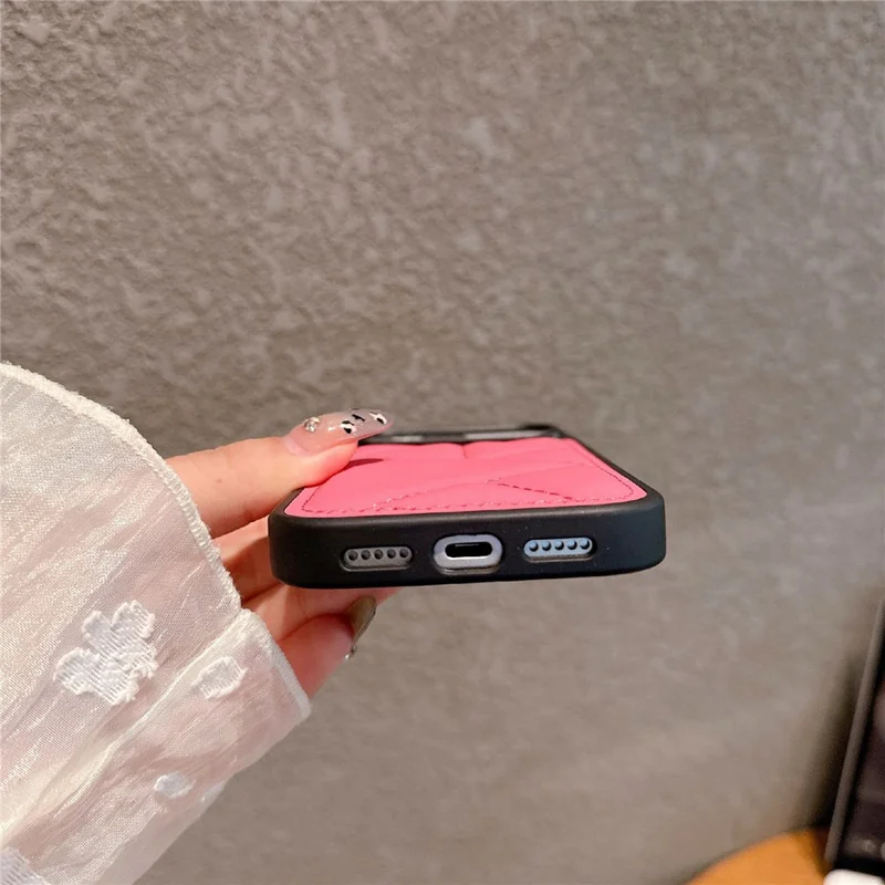 For iPhone 17 Pro Max Case Triangle Quilted Down Jacket Design PU Leather TPU Phone Cover - Pink