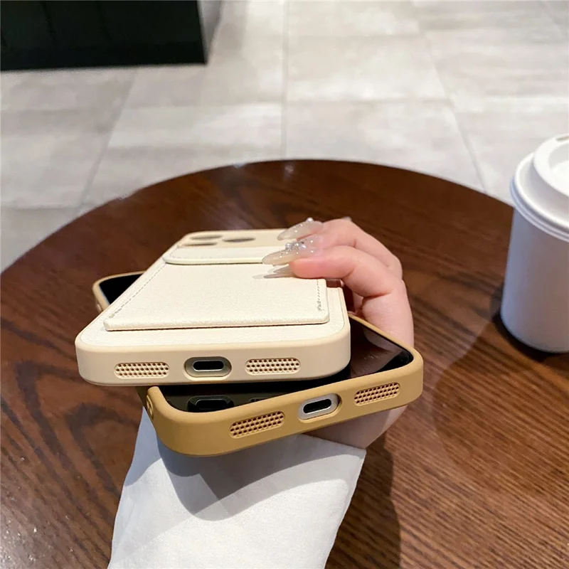 For iPhone 17 Pro Max Case Solid Color PU Leather TPU Phone Cover with Card Holder Kickstand - Khaki
