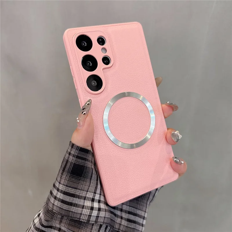 For Samsung Galaxy S24 Ultra Case PU Leather + PC + TPU Precise Cutout Phone Cover Magnetic Case - Pink