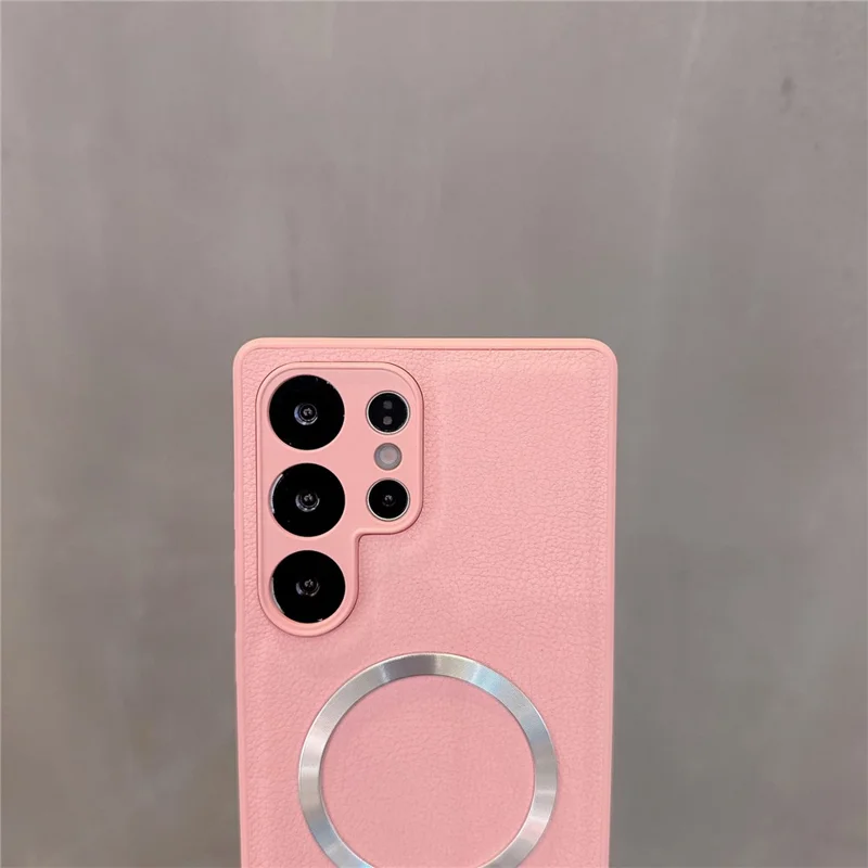 For Samsung Galaxy S24 Ultra Case PU Leather + PC + TPU Precise Cutout Phone Cover Magnetic Case - Pink