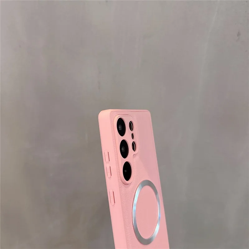 For Samsung Galaxy S24 Ultra Case PU Leather + PC + TPU Precise Cutout Phone Cover Magnetic Case - Pink