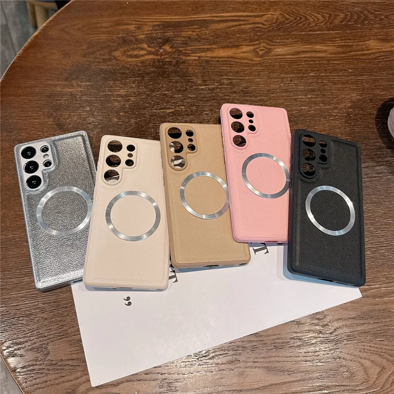 For Samsung Galaxy S24 Ultra Case PU Leather + PC + TPU Precise Cutout Phone Cover Magnetic Case - Pink