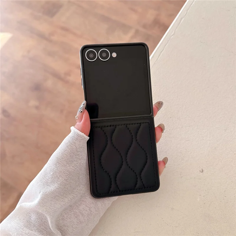 For Samsung Galaxy Z Flip7 5G Folding Phone Case Ripple Pattern Leather Coated PC Cover - Black