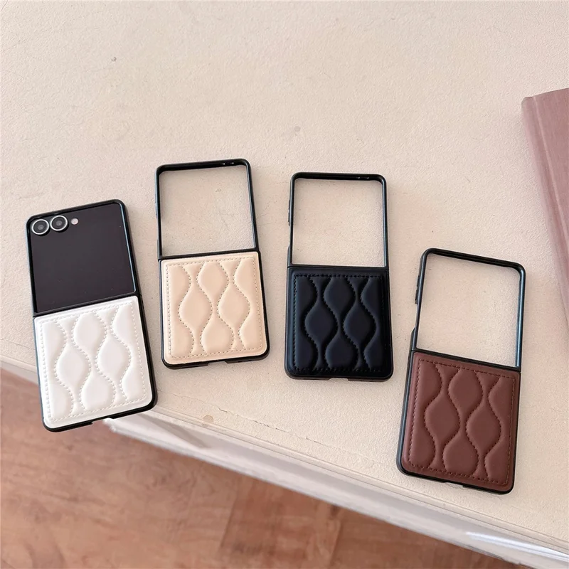 For Samsung Galaxy Z Flip7 5G Folding Phone Case Ripple Pattern Leather Coated PC Cover - Black