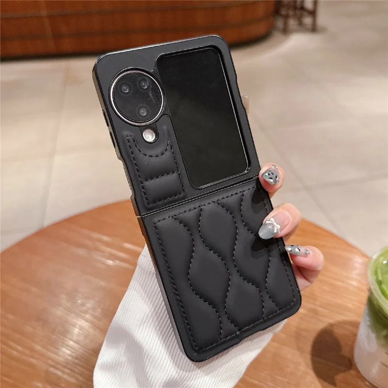 For Oppo Find N3 Flip 5G Folding Phone Case Ripple Pattern Leather Coated PC Cover - Black