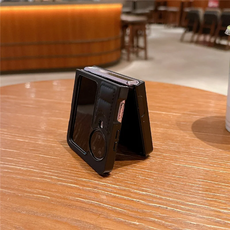 For Oppo Find N3 Flip 5G Folding Phone Case Ripple Pattern Leather Coated PC Cover - Black