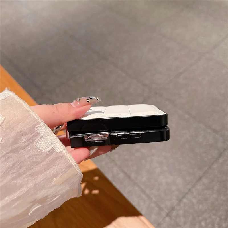 For Oppo Find N3 Flip 5G Case Down Jacket Style Rhinestone Decor Ring Holder Leather Coated PC Phone Cover - Dark Brown