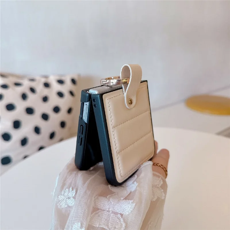 Til Xiaomi Mix Flip 2 Skåle Skåle Nedjakkestil Strassdekoreret Ringeholder Læderbelagt PC-telefondæksel - Sort