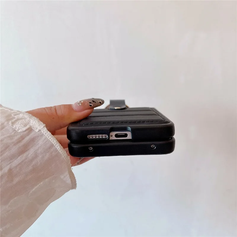 Til Xiaomi Mix Flip 2 Skåle Skåle Nedjakkestil Strassdekoreret Ringeholder Læderbelagt PC-telefondæksel - Sort