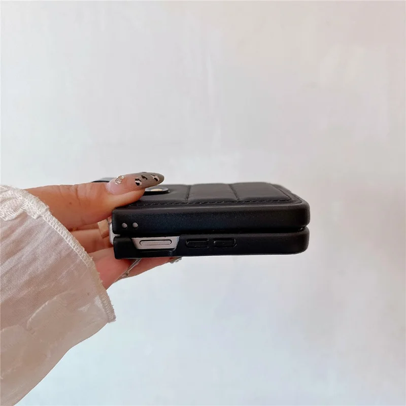 Til Xiaomi Mix Flip 2 Skåle Skåle Nedjakkestil Strassdekoreret Ringeholder Læderbelagt PC-telefondæksel - Sort