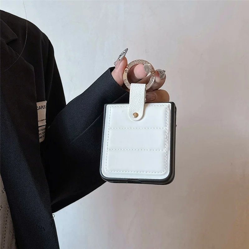 Til Xiaomi Mix Flip 2 Skåle Skåle Nedjakkestil Strassdekoreret Ringeholder Læderbelagt PC-telefondæksel - Sort