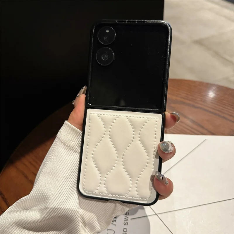 Til Xiaomi Mix Flip 2 Foldetelefon Case med Bølgepattern Læderbelagt PC-dæksel - Hvid