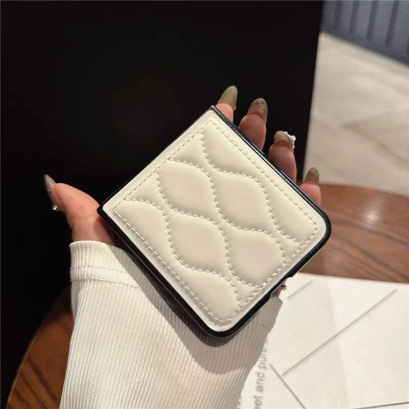 For Xiaomi Mix Flip 2 Ripple Puffer PU PC Case Foldable Phone Cover with Pearl Bracelet - White