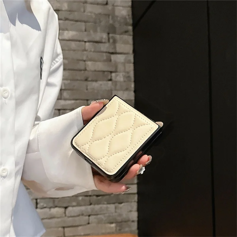 For Xiaomi Mix Flip 2 Ripple Puffer PU PC Case Foldable Phone Cover with Pearl Bracelet - White