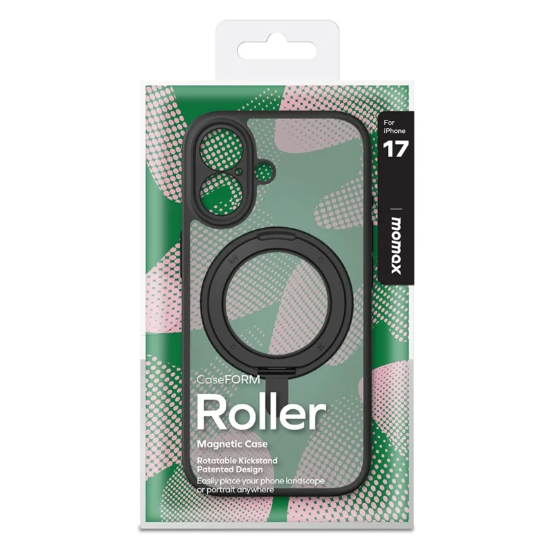 MOMAX MRAP25 For iPhone 17 Magnetic Case Matte TPU + PC Kickstand Phone Cover - Black