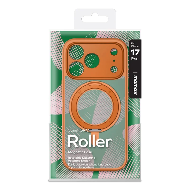 MOMAX MRAP25 For iPhone 17 Pro Magnetic Case Matte TPU + PC Kickstand Phone Cover - Orange