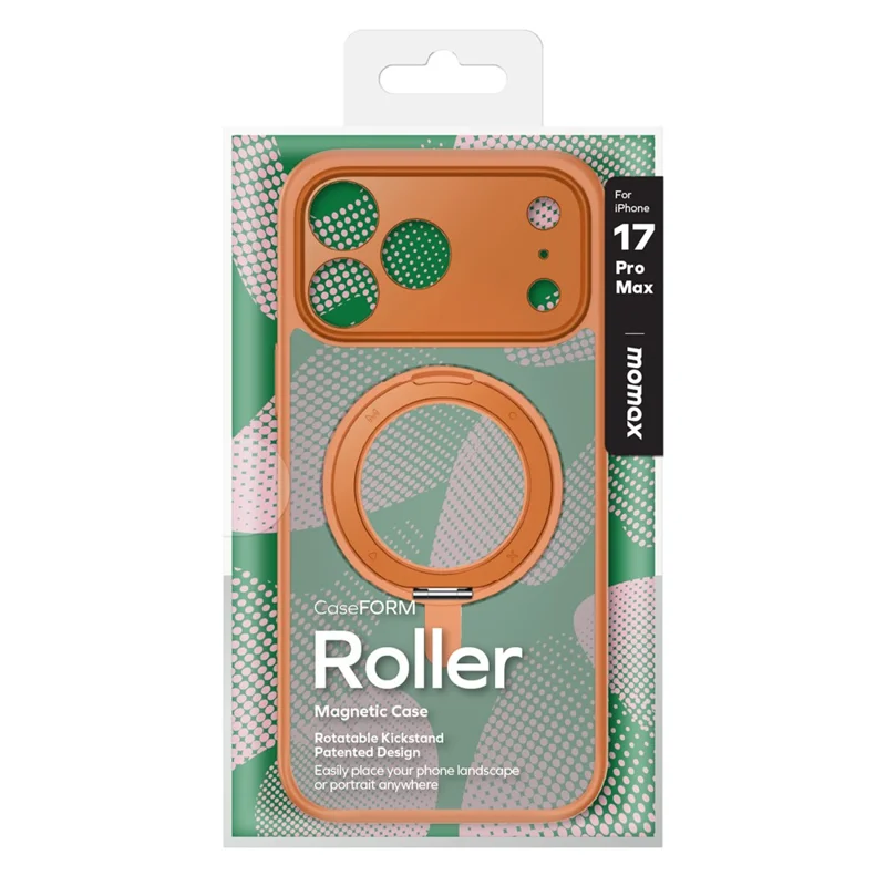 MOMAX MRAP25 For iPhone 17 Pro Max Magnetic Case Matte TPU + PC Kickstand Phone Cover - Orange