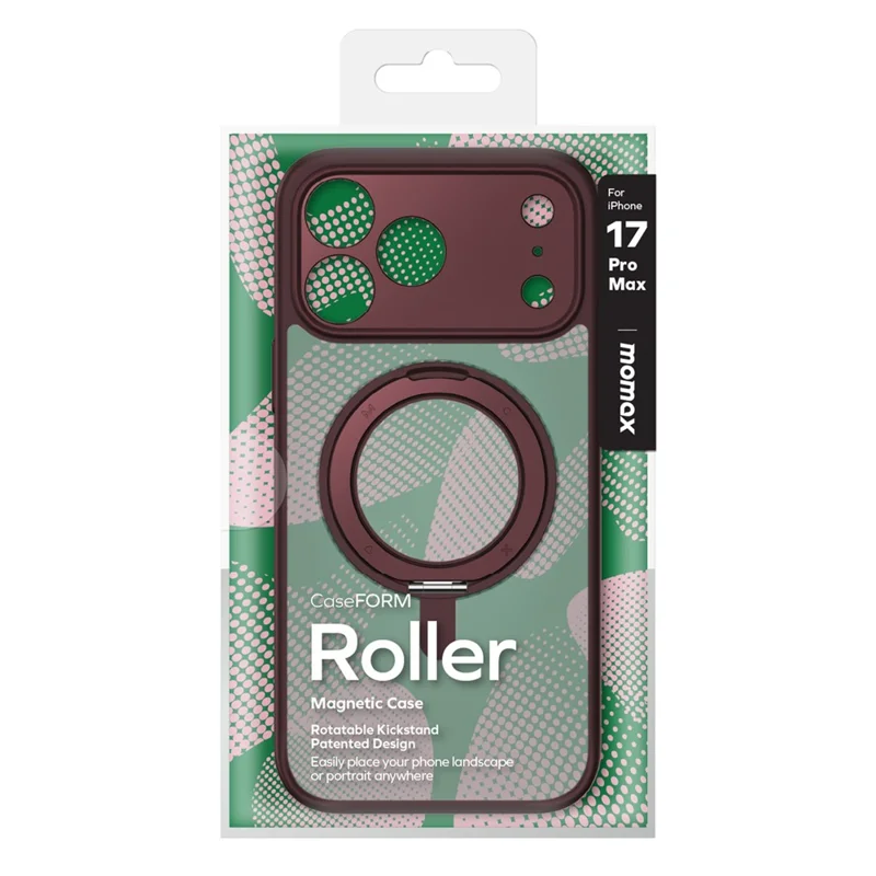 MOMAX MRAP25 For iPhone 17 Pro Max Magnetic Case Matte TPU + PC Kickstand Phone Cover - Wine Red